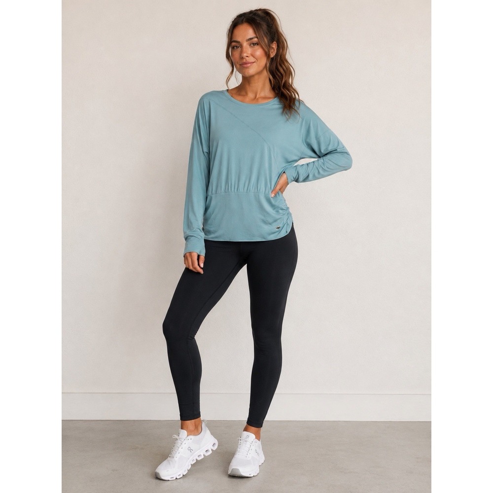 Tahari Sport Women's Medium Blue Long Sleeve Athletic Top Ruched Stretch